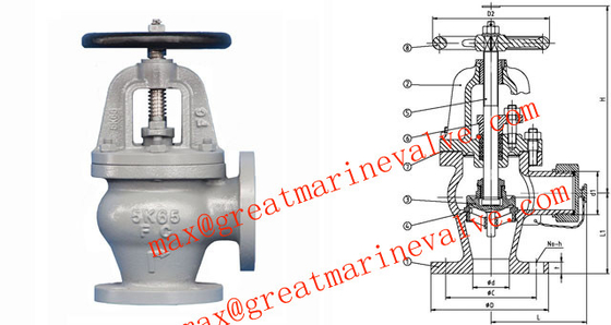 JIS F7306 MARINE CAST IRON ANGLE VALVE 2&quot; to 14&quot; IMPA 750216 750217 750218 750219 750220 750221 750222 750223